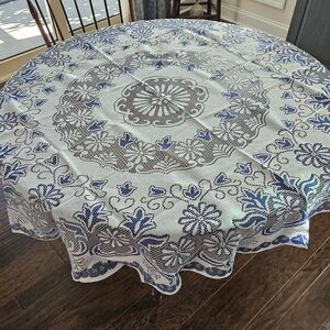 Elegant Blue and White Lace Tablecloth